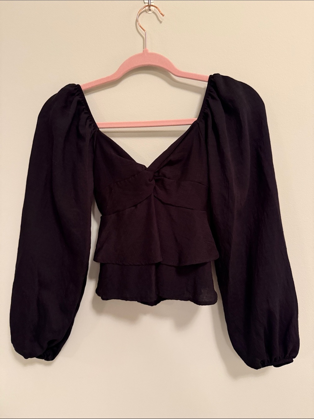 Altar’d State Black Puff Sleeve V-Neck Tiered Women's Top
